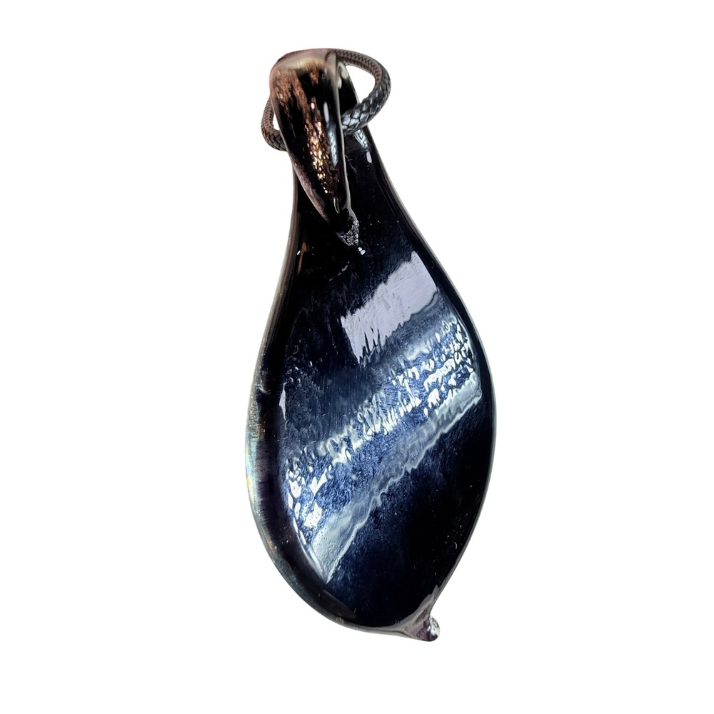 Murano Style Glass Pendant Necklace Teardrop Floral Black Gold Sparkle Boho 24 - Picture 5 of 5